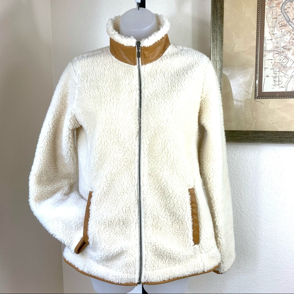 Orvis Cozy Teddy Bear Sherpa Jacket Leather Patch Gem